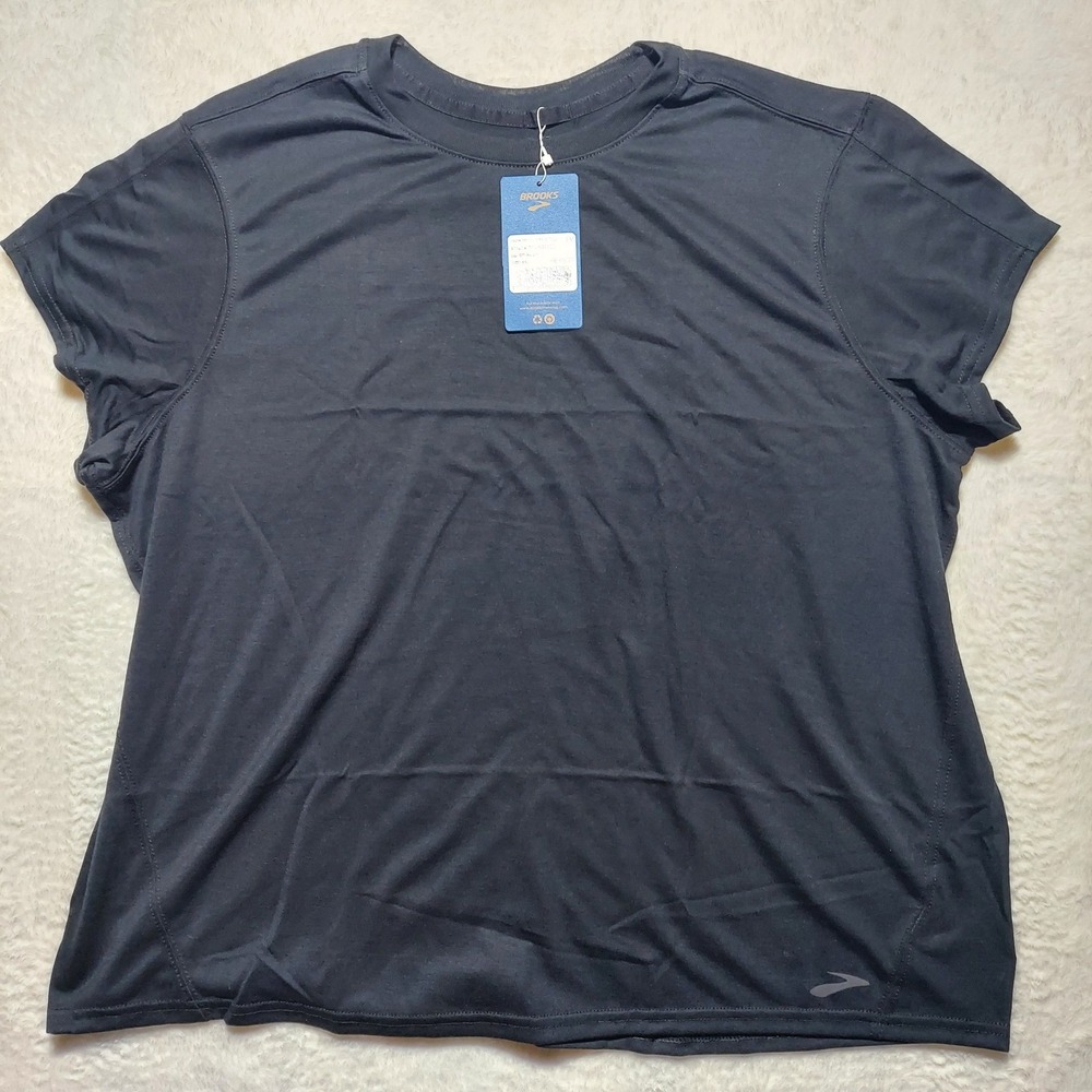 Brooks Distance Short Sleeve Women XXL Black NEW Performance Running Tee 221544